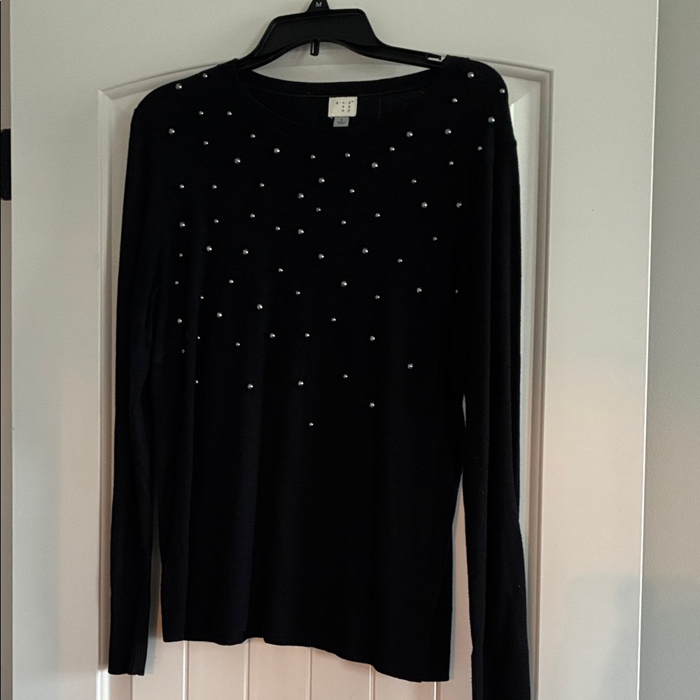a new day Black Sweater with Pearl Accents